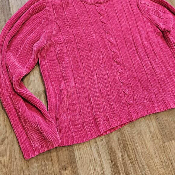 Vtg Spice Of Life Sweater Womens PL Pink Chenille Cable Knit Barbie Y2K Preppy - Picture 4 of 8